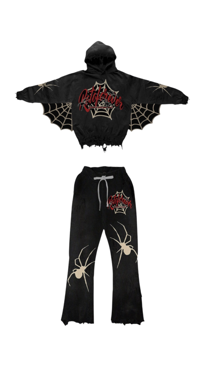 ROTOFOREVER Distressed/Acid Wash “Web Wing” Stacked Sweatsuit